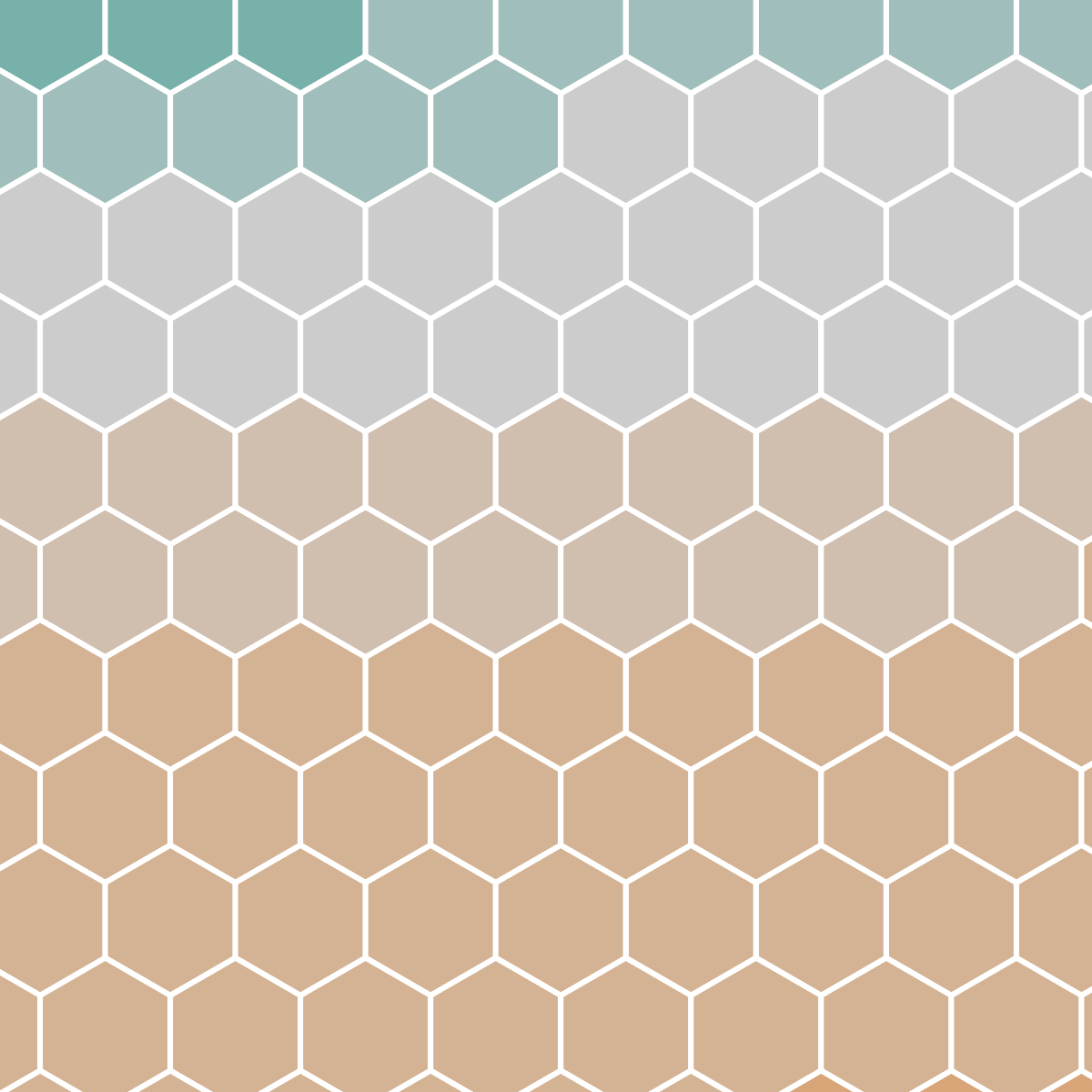 A collection of hexagons in different shades of green, grey and orange